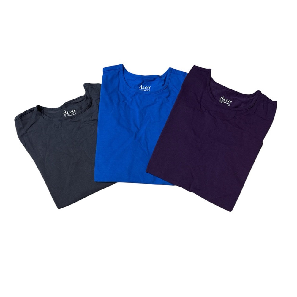 D & Co Essentials Women's Long Sleeve Tee Trio - Gray, Blue, and Purple